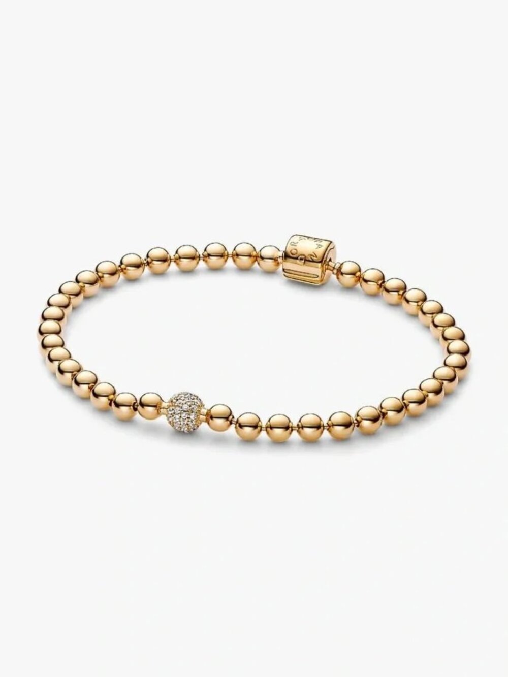 Pandora Gold Beaded Bracelet with Pave Ball